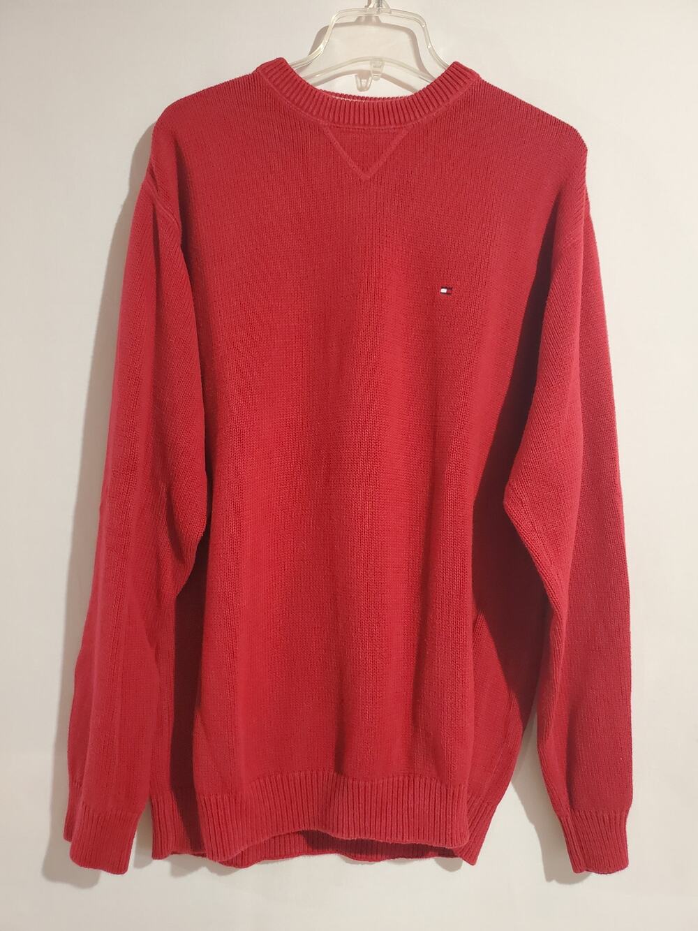 Tommy Hilfiger VTG Y2K Knit Crewneck Sweater Mens Size XL Ribbed Cotton Red